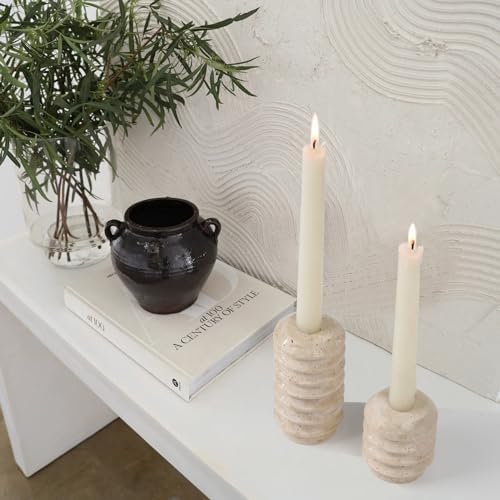Vixdonos Taper Candle Holder Set Natural Travertine Candlestick Holder Mantle Candle Stand with Natural Stone Holes for Home Decor,Wedding,Party and Table Centerpieces(White) - Image 6