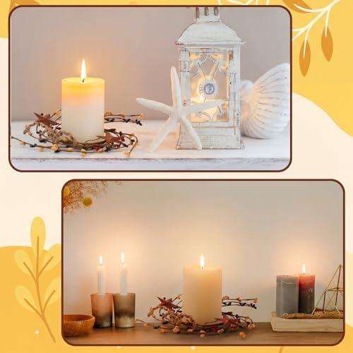 Daifunli 2 Pcs Primitive Pip Berry Candle Ring Rusty Stars Candle Wreath Ring for Pillar 3.9 Inch Candles Holder for Wedding Season Dining Table Centerpiece Decor - Image 6