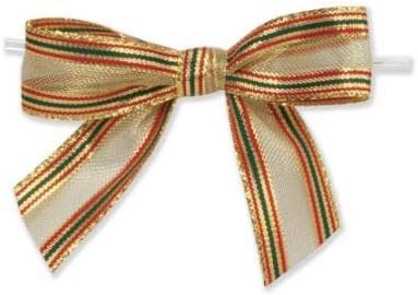 Weststone - Qty 50pcs 3 1/2" Large Size Christmas Pre-Tied Bow, Twist Tie Bows Satin Bowtie Set for Food & Gift Package in Christmas, Halloween, Birthdays, Weddings Party (Metallic Gold)