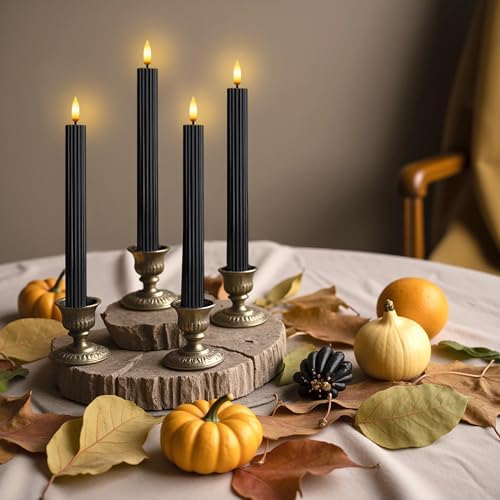 6 Pack, 10" LED Flameless Real Wax Black Fluted Ribbed Grooved Taper Candles, Remote & 24h Timer Memory, On/Off Button, Dimmable, Flicker Mode, Battery Operated, Wedding - Image 7