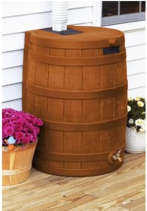 Rain Wizard, 40 Gallon Capacity, Wood Texture Design, Brass Spigot, Flat Top (Chestnut Brown)
