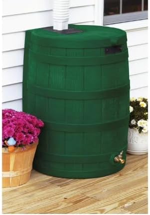 Rain Wizard, 40 Gallon Capacity, Wood Texture Design, Brass Spigot, Flat Top (Green)