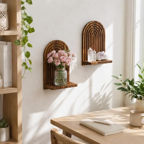 Artilady Shelf Boho Wall Decor, Solid Wood Mid-Century Shelves for Storage - Image 6