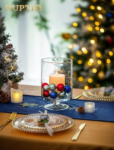 NUPTIO Large Pillar Candle Holders: Glass Flower Vase 2 Pcs 8.7in Tall - Image 6