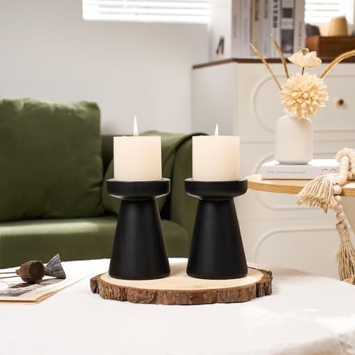 Set of 2 Rustic Black Wood Candle Holders for Pillar Candles - Image 7