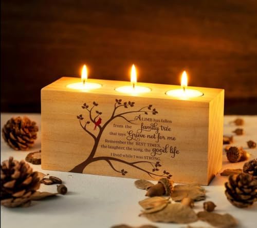 Sympathy Bereavement Gift for Loss of Loved One - Memorial Candle Holders - Handcrafted Wooden Keepsake with Poem - Condolence for Loss of Mother, Father (A Limb) - Image 7