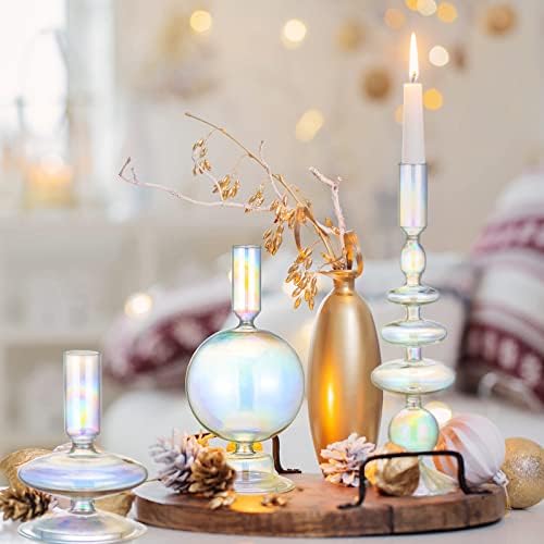 Rtteri 3 Pcs Iridescent Glass Candlestick Holders Taper Candle,Colorful - Image 6
