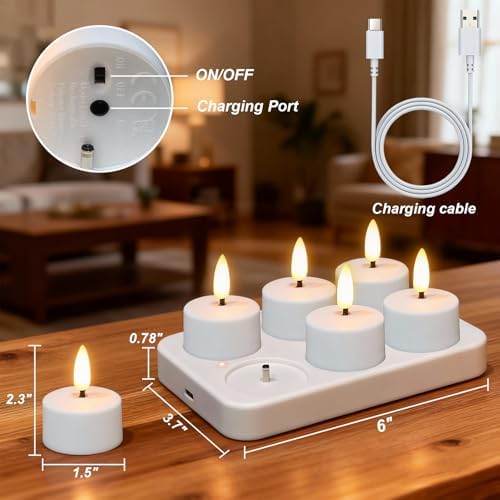 GenSwin Rechargeable Tea Lights Candles Remote Timer Charging Base White - Image 7