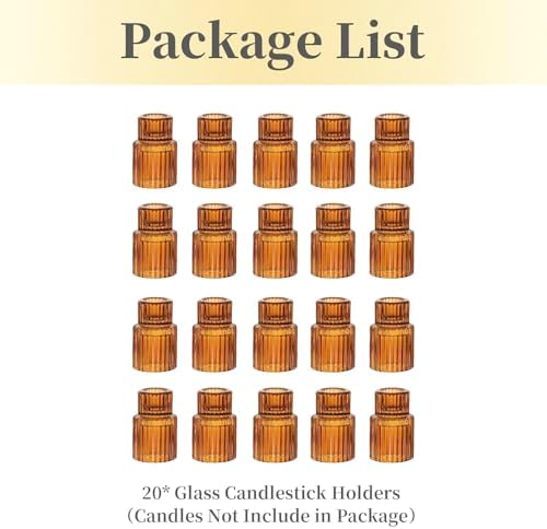 Hewory Glass Candlestick Holders Bulk, 20PCS Amber Taper Candle Holders - Image 7