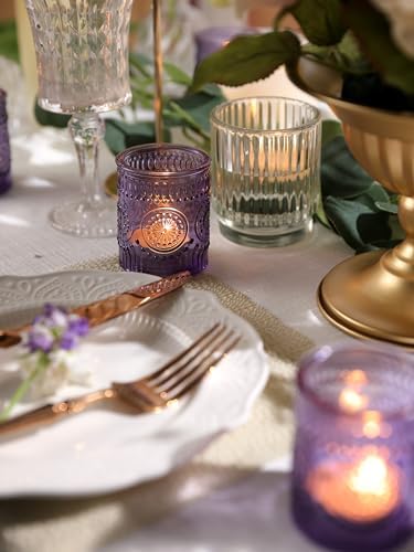 24pcs Purple Votive Candle Holders for Table Centerpieces, Glass Tea Lights Candle Holder for Bridal Shower, Baby Shower Decrations, Boho Tea Party Purple Decor, Gifts for Women - Image 6