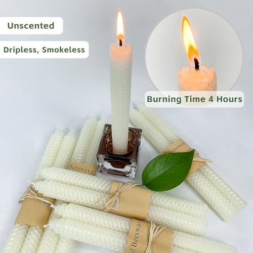 Lacaser Natural Beeswax Taper Candles Bulk Set, 9" Long Candlesticks, Dripless & Unscented, 4 Hour Burn Time, 12 Pack in White - Image 5