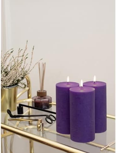 CANDWAX Large Pillar Candles 3x6 Inch – Set of 3 Unscented Dripless Purple Candles, Long Burning Rustic Look for Weddings, Events, Home Decor - Image 6