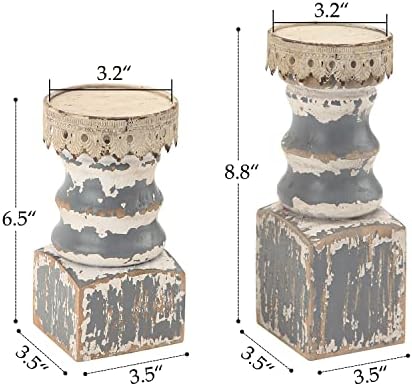 NIKKY HOME Rustic Wooden Pillar Candle Holders Set of 2, Shabby Chic Decor - Image 6