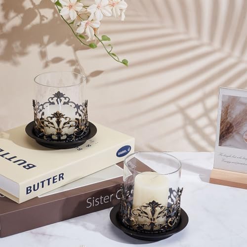4PCS Vintage Gothic Hurricane Glass Candle Holders, Metal Base Candlestick Holders Wedding Centerpieces for Tables, Pillar Candle Holder for Versatile Decor in Formal and Everyday Settings - Image 5