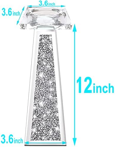 Wocred 2 Piece Candlestick Holders for Holding Pillar Candles, Crystal Crushed Diamond Candle Holders Set Decor for Dinning Room, Silver Glass Votive Candle Holders for Table Centerpiece(12”) - Image 6