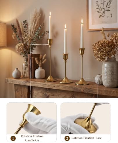 Gold Candlestick Holders Set of 3 Weighted Stable Base - Image 6