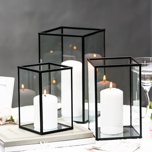 Hurricane Candle Holder 3 PCS, Black Glass Candle Holder Square Hurricane Candle Centerpieces for Tables Decorative, Wedding, Party - Image 7