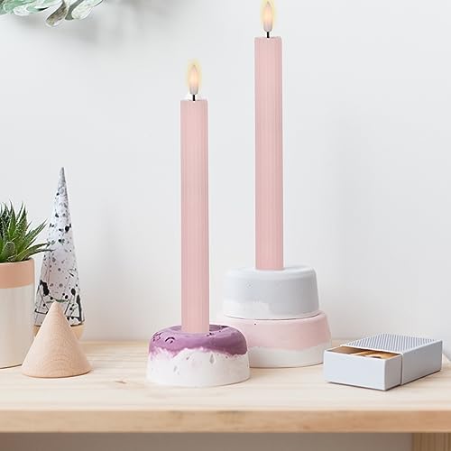 Pink Flameless Taper Candles, Ribbed LED Candlesticks with Remote - Image 6