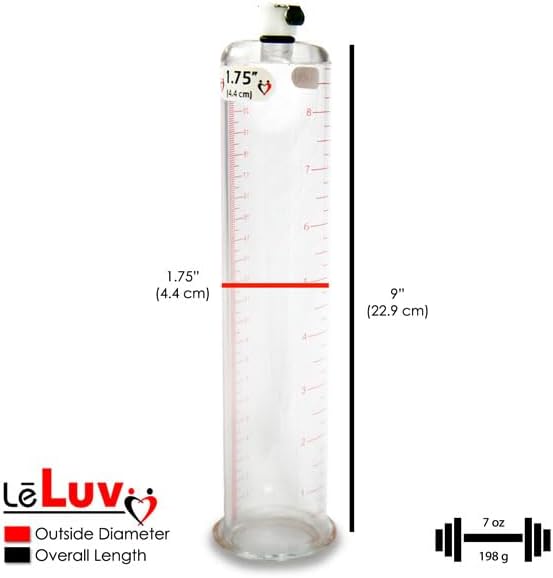 LeLuv Vibrating Penis Pump Maxi - Pink Nylon Handle + Protected Gauge and Clear Hose - 9 inch Length x 1.75 inch Diameter Cylinder