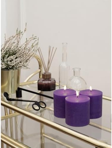 CANDWAX 3x3 Pillar Candles Set of 3 - Rustic Unscented No Drip Purple Candles for Home Decor, Weddings, Centerpieces - Image 6