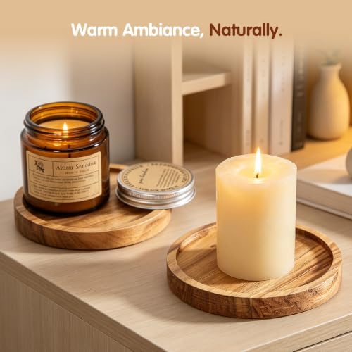 Solid Acacia Wood Candle Holder, 4-Pack, Rustic Round Wooden Candlestand for Pillar Candles up to 3.93 in, Farmhouse Table Centerpiece Decor - Image 7