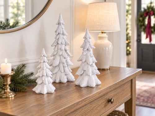 3PCS White Christmas Tree Figurines, Resin Tabletop Decor - Image 6