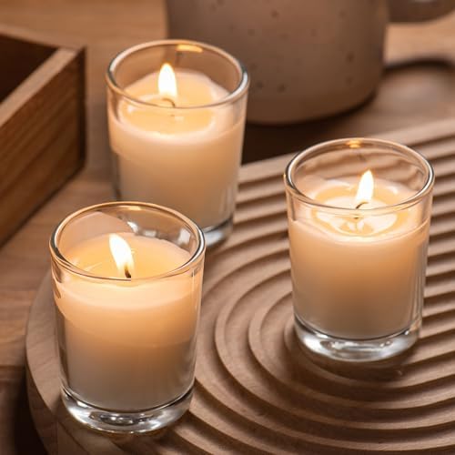 Housecret 120 Pack Warm White Unscented Clear Glass Filled Votive Candles. Hand Poured Wax Candle Ideal Gifts for Aromatherapy Spa Weddings Birthdays Holidays Party - Image 7