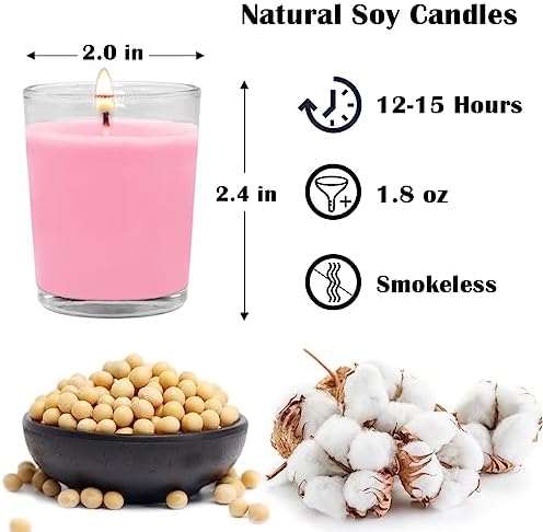 Set of 20 Pink Votive Candles Clear Glass Filled Unscented Soy Wax Candle for Home Spa Weddings Romantic Holiday Party and DIY - Image 7