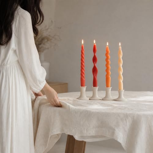4 Pack Twisted Taper Candles Unscented Dripless Spiral Candlesticks Smokeless Swirl Wax Colorful Decorative Candle Sticks for Wedding Dinner Party Home Decor (Sunset Red Orange, 7.8 inch) - Image 7