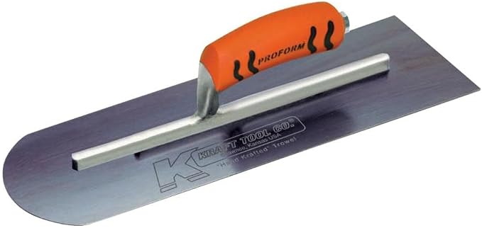 Kraft Tool CF284BPF Blue Steel Round End-Square Back Cement Trowel with ProForm Handle, 14 x 4-Inch