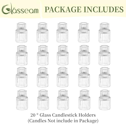 Glasseam Glass Candlestick Holders Bulk: 20 Pcs Small Taper for Table Decor - Image 6