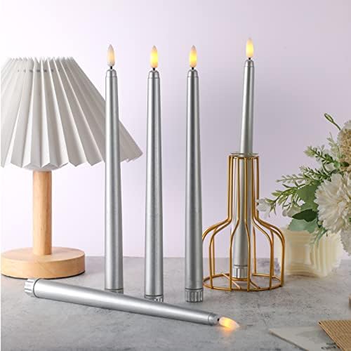 Macarrie 24 Packs Flameless Taper Candles Battery LED 11",Silver - Image 6