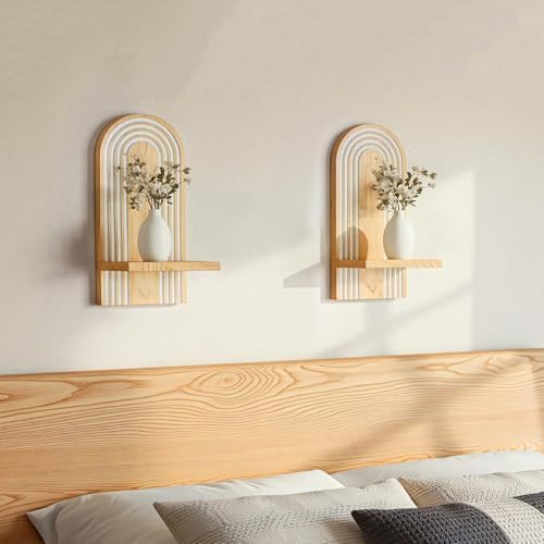 Candle Sconces Set of 2: Boho Wall Candle Holder with 3D Rainbow Arch, Natural Wood Wall Sconces Set of Two, Handmade Wooden Art Decor for Living Room, Dining Room, Bathroom, Bedroom, 13.8"x6.3" - Image 6