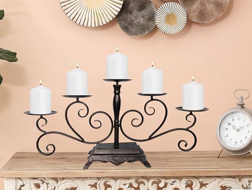 Fireplace Candle Holder 5 Candelabra for Pillar Candles Black Candle Stand - Iron Table Tealight Candle Holder Decor (5 Candelabra Pillar) - Image 7