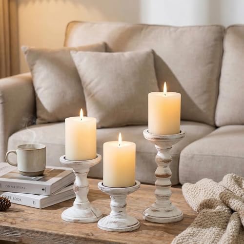 Romadedi Wood Candle Holders for Pillar, Whitewashed, Set of 3 - Image 7
