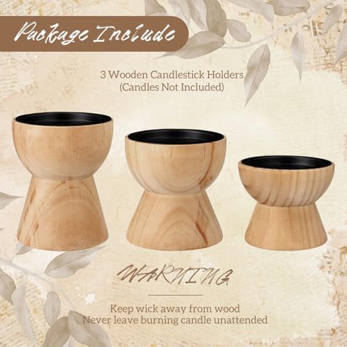 Mifoci 3 Pcs Farmhouse Wooden Candle Holders Pillar Set, Table Mantel Decor - Image 6
