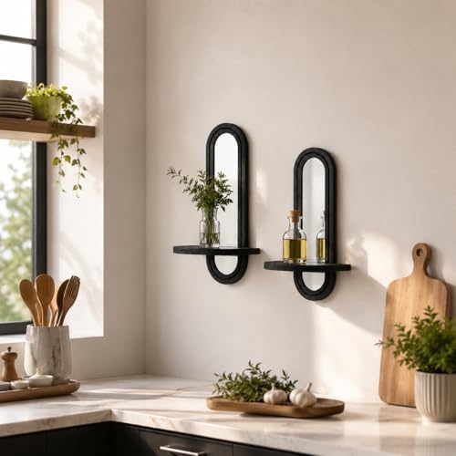 Artilady Floating Shelves with Arched Mirror, Black Boho Wall Decor Storage - Image 6