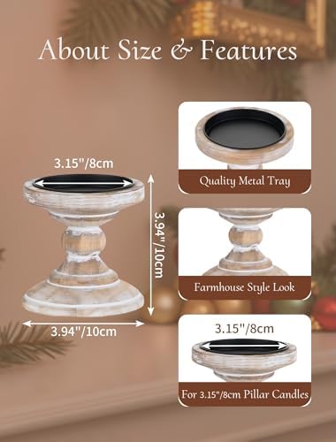 Wood Pillar Candle Holder: Rustic Distressed White Candle Stand - Image 6