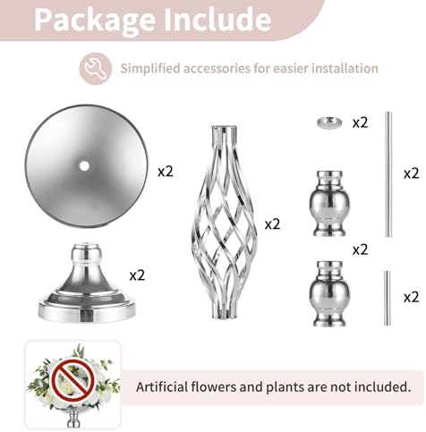 NUPTIO Silver Centerpiece Stand for Table, Twist Style , 20.5" Tall, 2 Pcs - Image 6