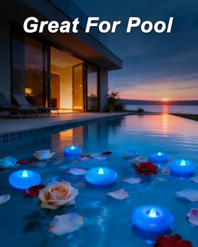 Homemory 12 Pack 3” Flameless Led Floating Candles, 200 Hour Blue Battery Operate Waterproof Tealights for Cylinder Vases, Centerpieces at Wedding Decor, Party, Pool - Image 6