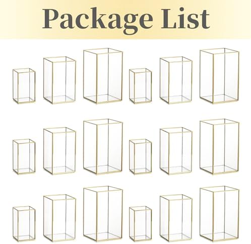 Hewory Glass Hurricane Candle Holder, 18Pcs Gold Rectangle Flower Holders - Image 7