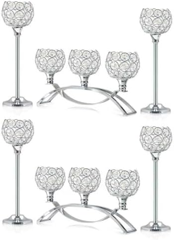 Crystal Tealight Candle Holder Centerpiece Home Decorative Candlestick Holder Elegant Table Centerpiece Home Decor Wedding Party Anniversary (Silver, Set of 6) by KOLNLALA