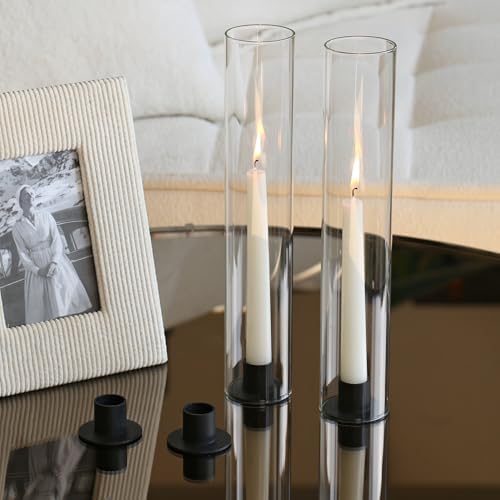 Vixdonos Glass Hurricane Candle Holder with Metal Candle Stand Set of 6 Modern Taper Candlestick Holders 11.8 inch Tall Candleholder for Wedding Party Table Centerpiece Outdoor - Image 7
