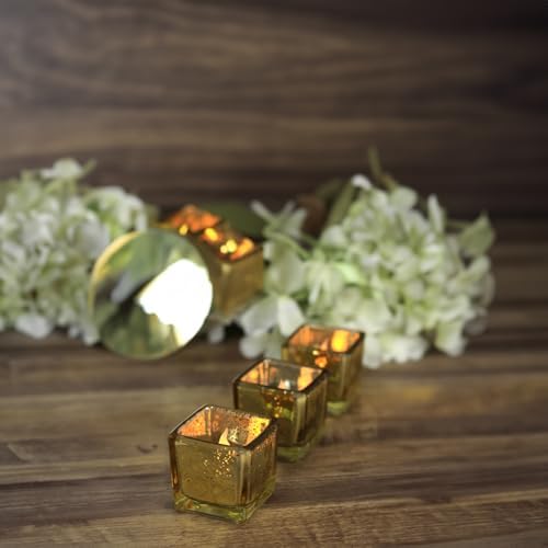 WGV 2 Inch Gold Speckle Square Cube Glass Votive Candle Holder, Small Tiny Mercury Tea Light 2x2”, 1 Pc - Image 7