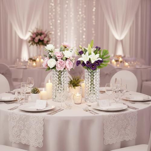LoveCat Silver Crystal Candle Holders - Hollow Bling Crystal Vases, 10.4" Tall Cylinder Vases for Centerpieces, Elegant Metal Hurricane Candlestick Holders for Event Party Wedding Home Decor (2pcs) - Image 6