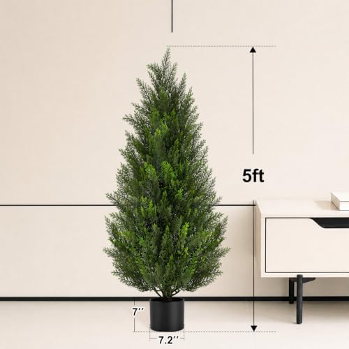 VIVATREES 5FT Artificial Topiary Cedar Trees, UV-Resistant Faux Evergreen Outdoor Plants, Artificial Pine Tree for Outdoor Front Porch Patio Entryway Decor, Set of 2 - Image 6