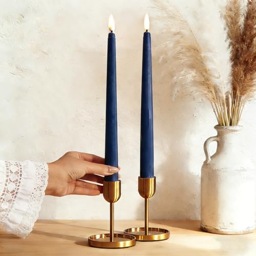 Navy Blue Flameless Taper Candles LED Candlesticks with Remote Set of 12 - Image 6