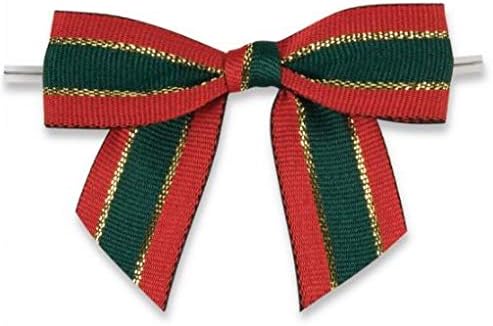 Weststone - Qty 50pcs 3 1/2" Large Size Christmas Pre-Tied Bow, Twist Tie Bows Satin Bowtie Set for Food & Gift Package in Christmas, Halloween, Birthdays, Weddings Party (Christmas Red/Green)