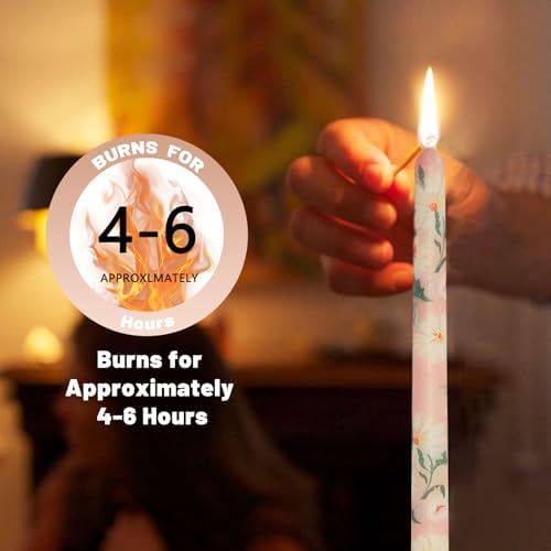 NJAO HOO Flower Candlesticks 10 in Straight Taper Candles Pink Hand Printing Daisy Candlesticks Floral Tall Tapered Candle for Home Garden Decor Simple Modern, 2Pcs - Image 7