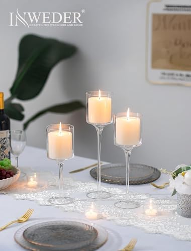 Tall Glass Candle Holder: Long Stem Candle Stand 3 Pcs (9.8"/11.8"/13.8" H - 3 Pcs) - Image 6